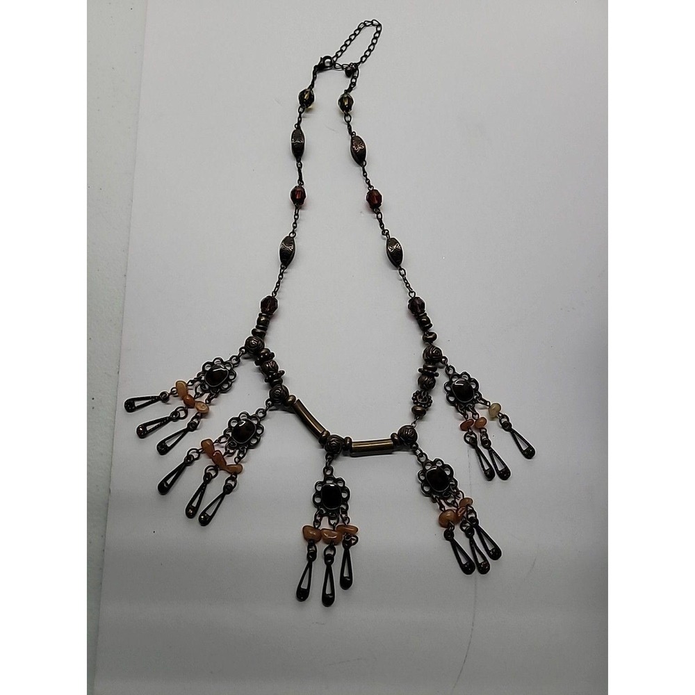 Vintage Artisian Style Boho Chandelier‎ Necklace Orange Beads Tassels Jewelry - Picture 8 of 11